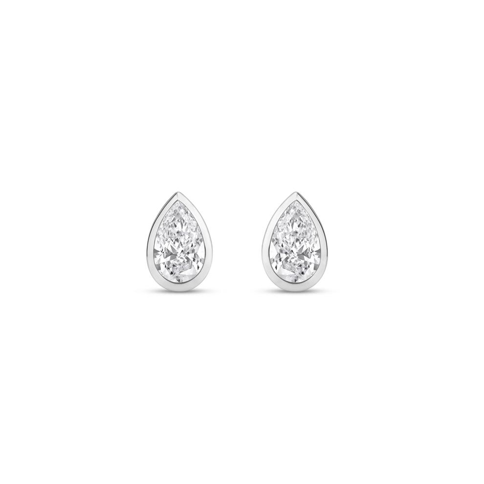 Lab Grown Diamond Bezel-Set Pear-Shaped Solitaire Stud Earrings in 14K White Gold (1/2 ct. tw.) – Image 2 of 3