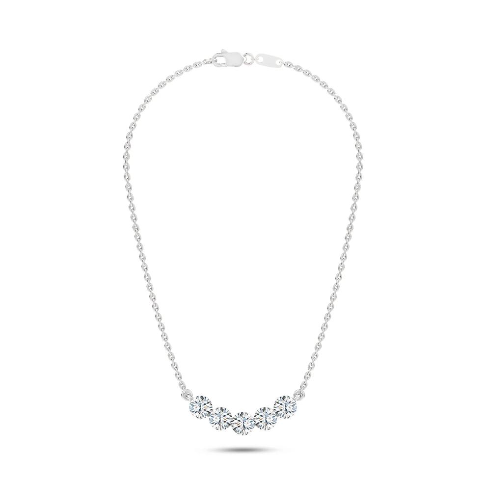 Lab Grown Diamond Invisible Set Five-Stone Smile Necklace in 14K White Gold (1 ct. tw.) – Image 3 of 4