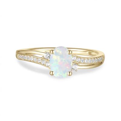 Oval Opal Center & Round Diamond Ring in 10K Yellow Gold (1/10 ct. tw.)