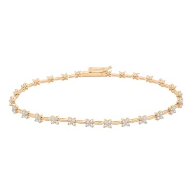 Diamond Flower Cluster Bracelet in 10K Yellow Gold (1 ct. tw.)