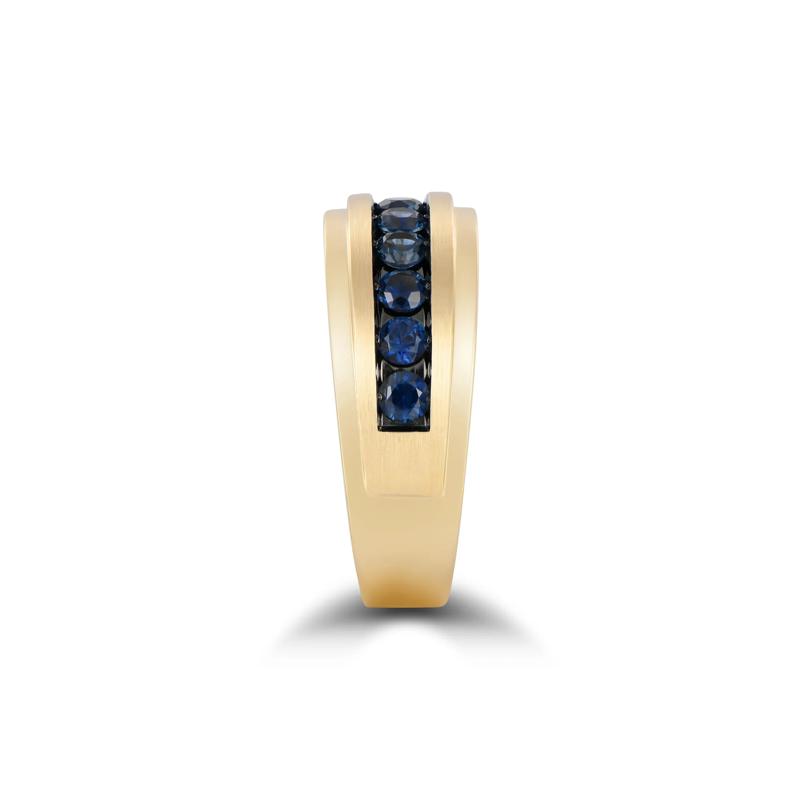Men&#39;s Blue Sapphire Band in 10K Yellow Gold – Image 3 of 4