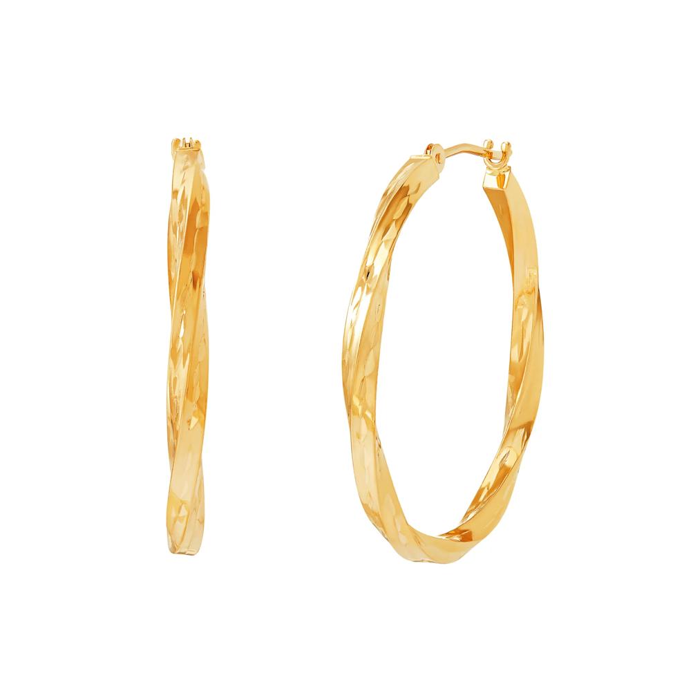 Polished Diamond-Cut Square Tube Hoop Earrings in 14K Yellow Gold, 30MM – Image 1 of 3
