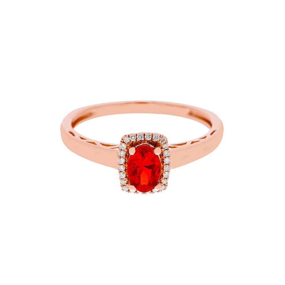 Fire Opal &amp; Diamond Halo Ring in 10K Rose Gold – Image 1 of 3