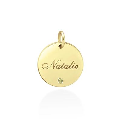 engravable disc pendant with custom gemstone in 10K Yellow Gold