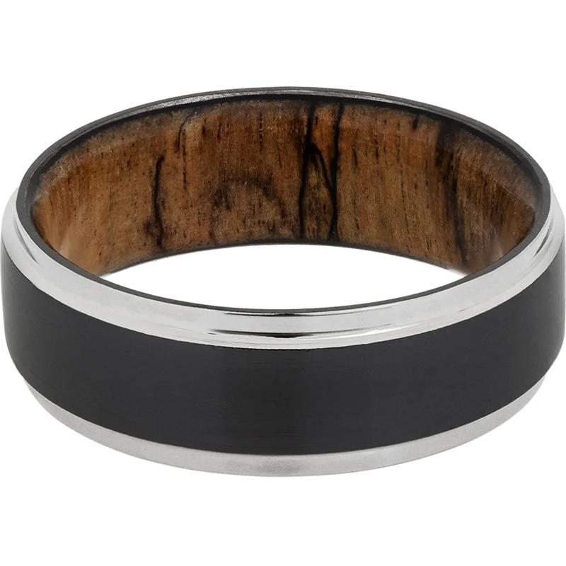 Men&rsquo;s Wedding Band in Wood &amp; Black Zirconium, 8mm – Image 1 of 3