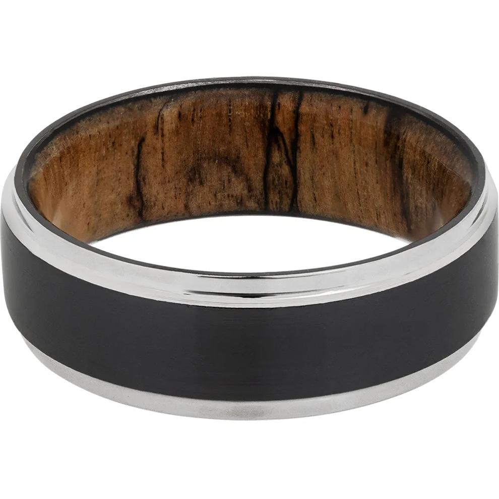 Men&rsquo;s Wedding Band in Wood &amp; Black Zirconium, 8mm – Image 1 of 3