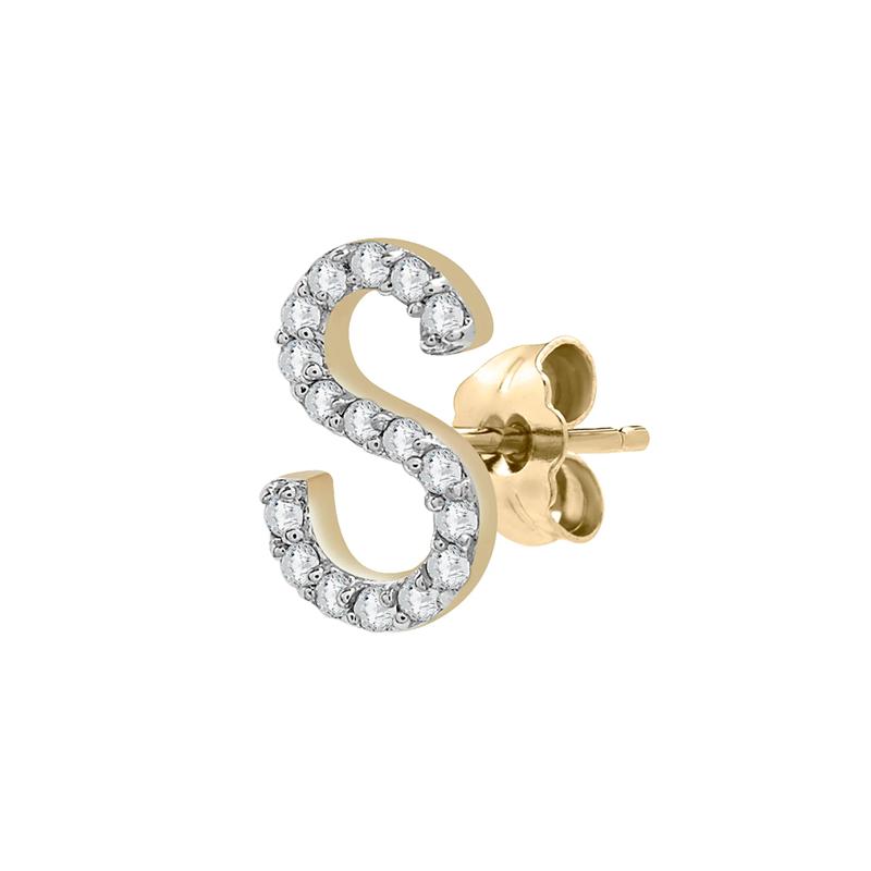 Single-Letter Stud Earring &ldquo;S&rdquo; with Diamond Accents in 10K Yellow Gold – Image 2 of 2