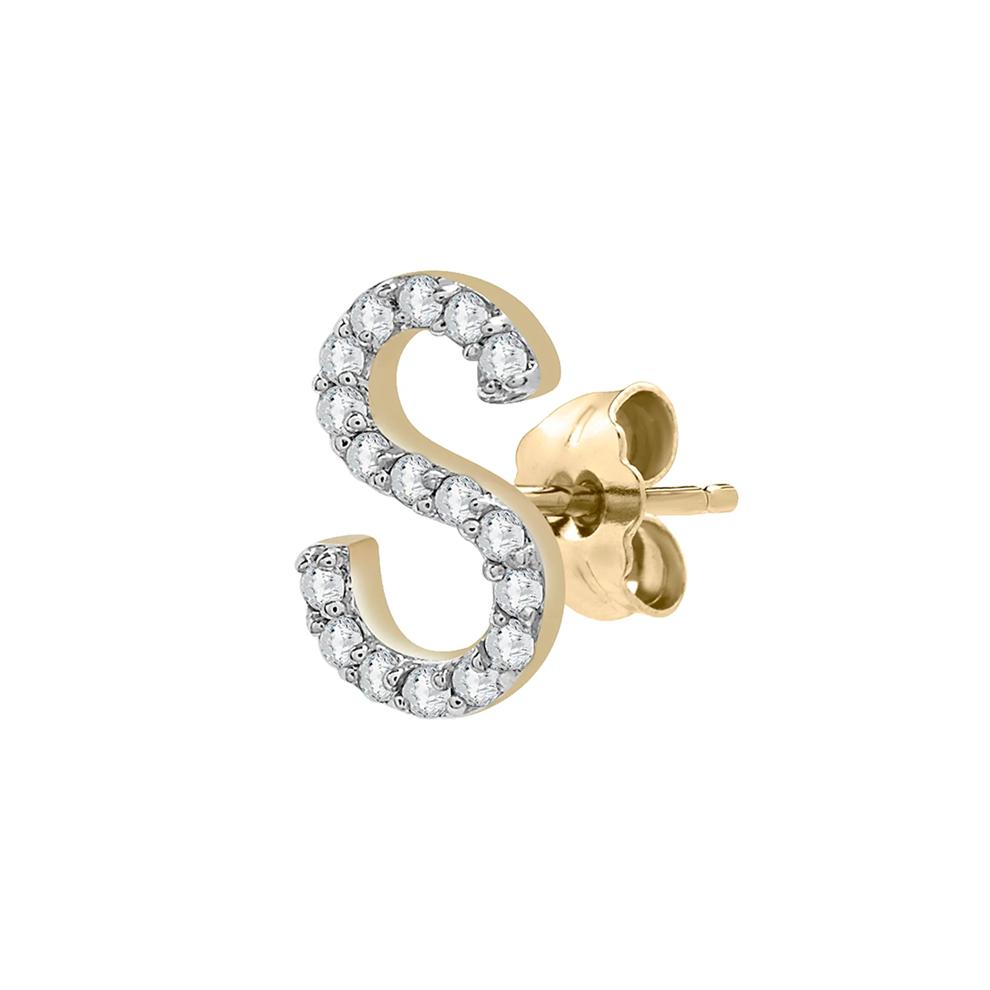 Single-Letter Stud Earring &ldquo;S&rdquo; with Diamond Accents in 10K Yellow Gold – Image 2 of 2