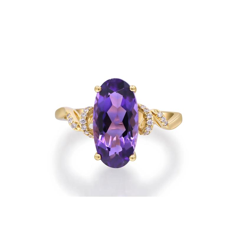 Amethyst and Diamond Accent Ring in 10K Yellow Gold – Image 5 of 5