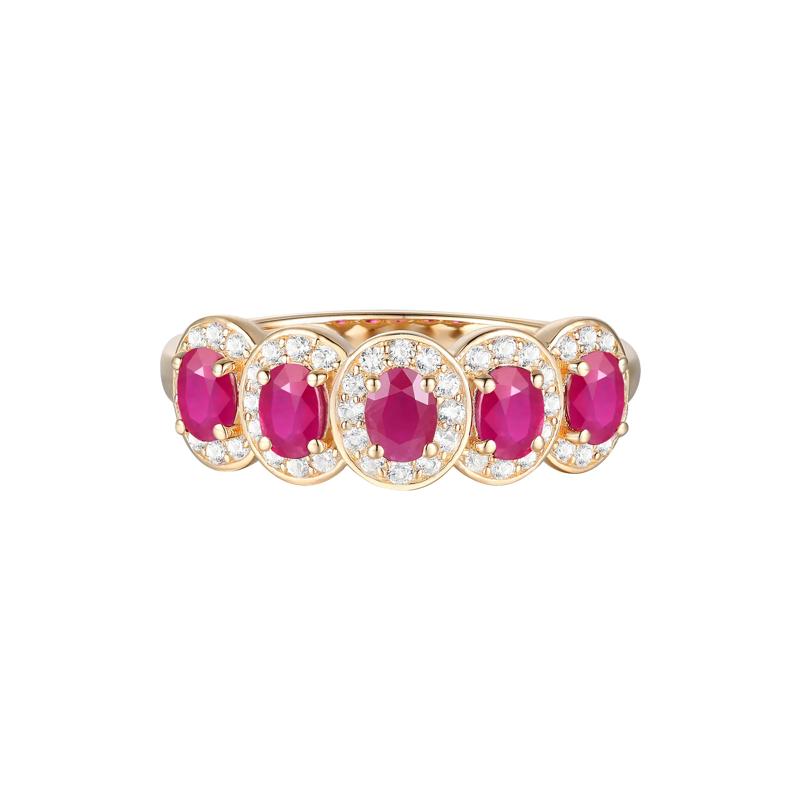 Ruby and Diamond Oval Band in 14K Yellow Gold &#40;1/4 ct. tw.&#41; – Image 1 of 3