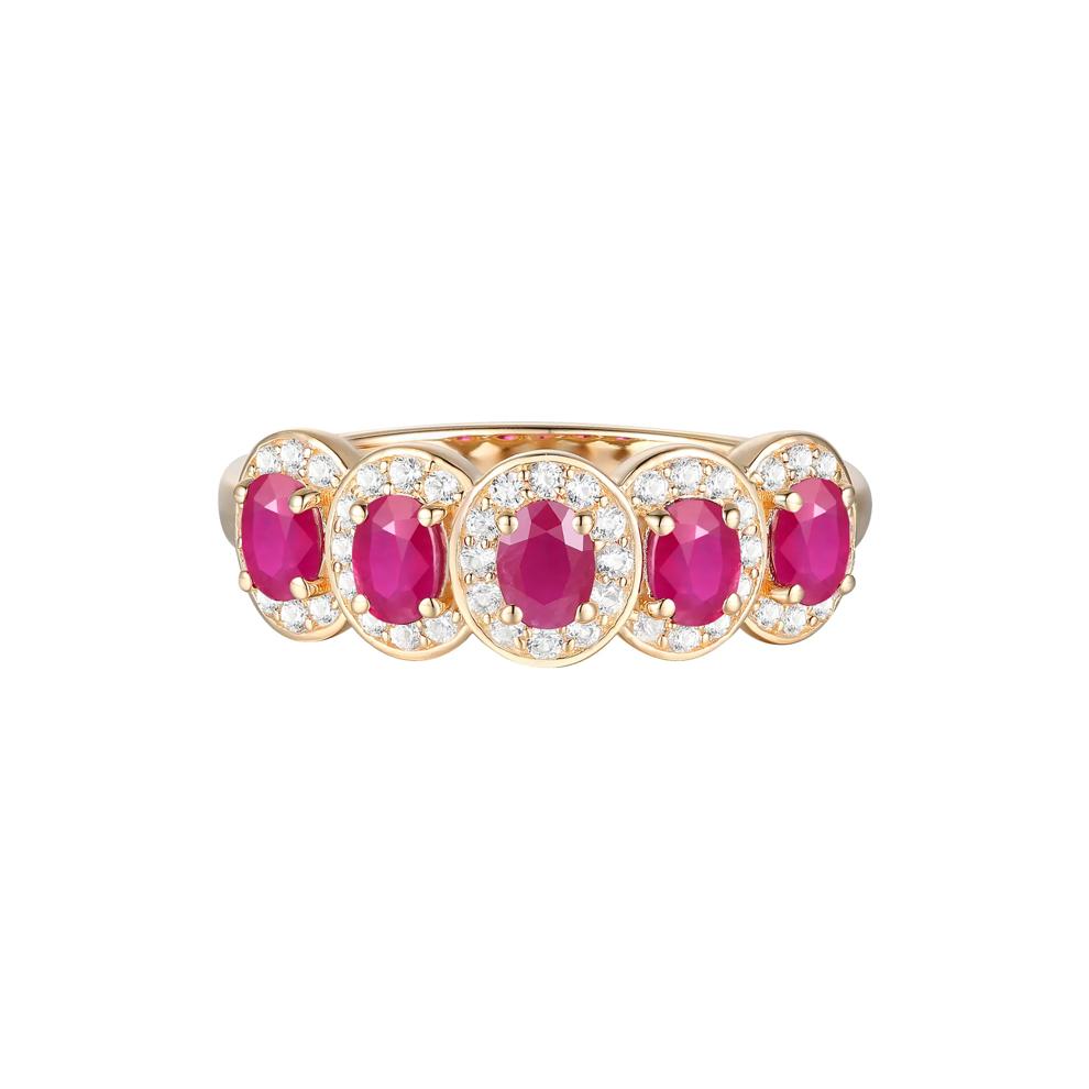 Ruby and Diamond Oval Band in 14K Yellow Gold (1/4 ct. tw.) – Image 1 of 3