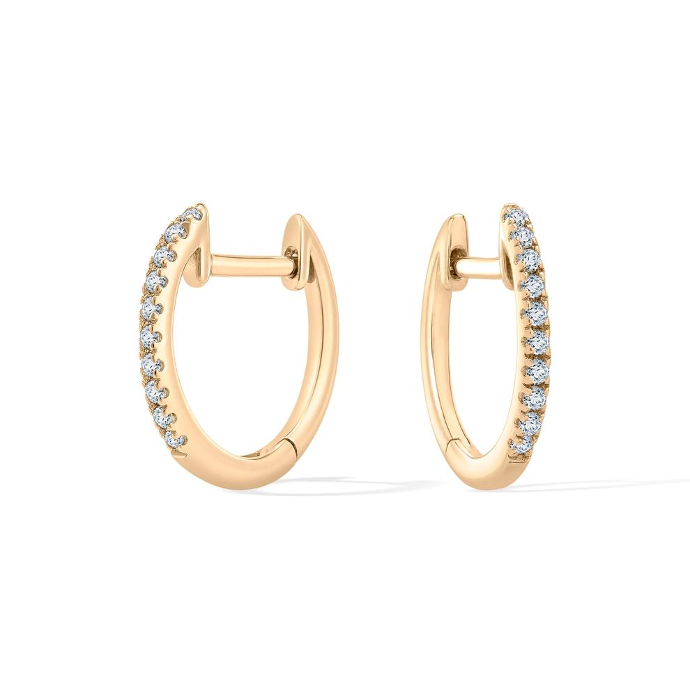 Diamond Huggie Hoop Earrings in 10K Yellow Gold, 12mm (1/10 ct. tw.) – Image 1 of 3