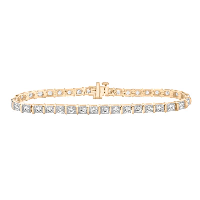Diamond Faux-Channel Bar Bracelet in 10K Yellow Gold &#40;2 1/2 ct. tw.&#41; – Image 1 of 1