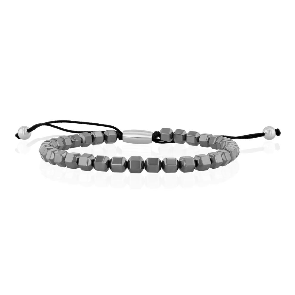 Men's Hematite Bead Nylon Cord Bracelet in Stainless Steel – Image 1 of 1