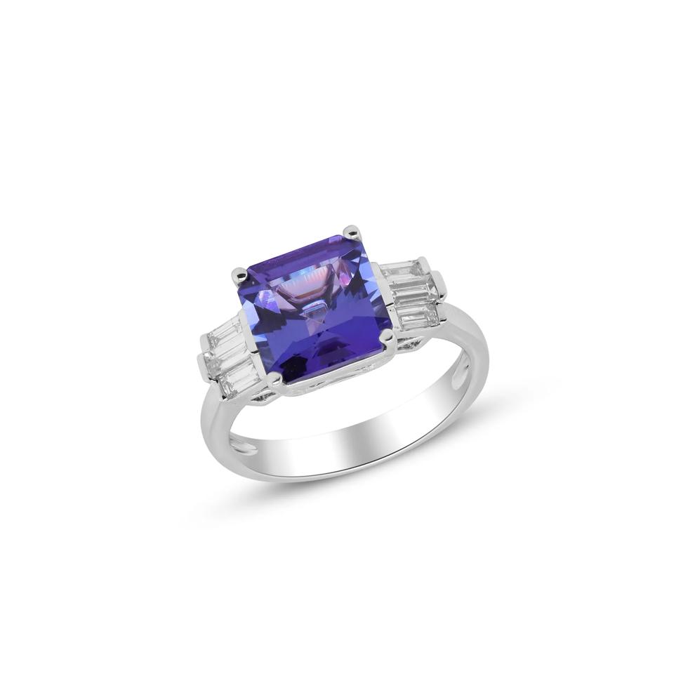 Blue Tanzanite and Diamond Ring in 18K White Gold (3/8 ct. tw.) – Image 3 of 4