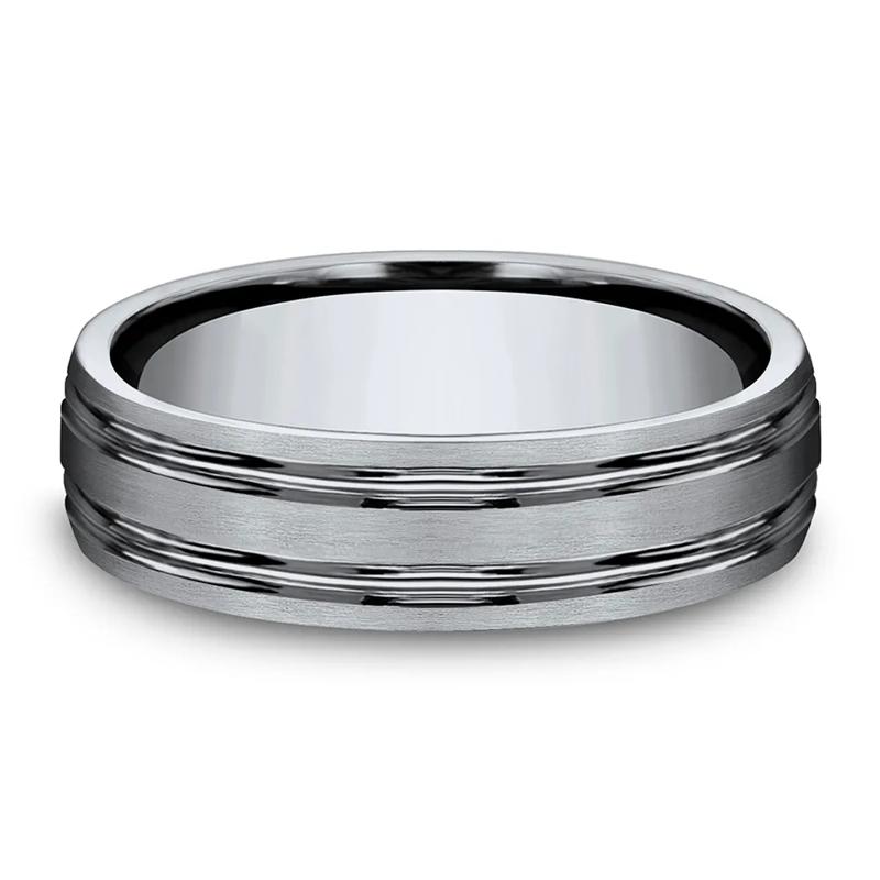 Men&#39;s Grooved Band in Titanium, 6MM – Image 1 of 3