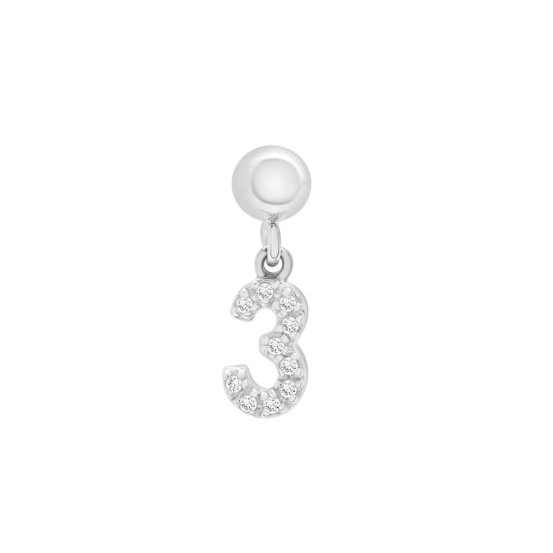 Diamond Accent Number 3 Bead Charm in Sterling Silver – Image 1 of 3
