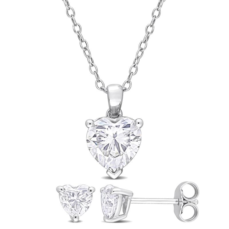 Heart-Shaped Lab-Created Moissanite Stud Earring &amp; Necklace Set in Sterling Silver &#40;3 ct. dew&#41; – Image 1 of 2
