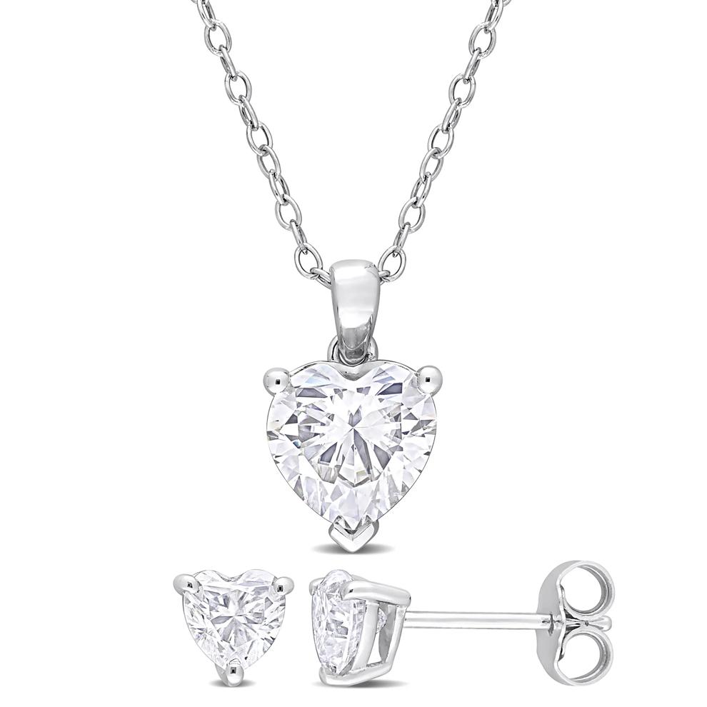 Heart-Shaped Lab-Created Moissanite Stud Earring &amp; Necklace Set in Sterling Silver (3 ct. dew) – Image 1 of 2