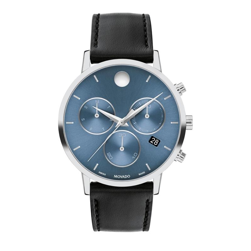 Men&#39;s Museum Chronograph Watch in Stainless Steel and Black Leather, 42MM – Image 1 of 3