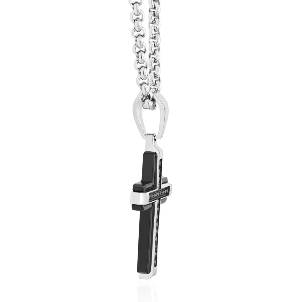 Black Diamond Cross Pendant with Black Ion-Plated Stainless Steel (1/7 ct. tw.) – Image 2 of 3
