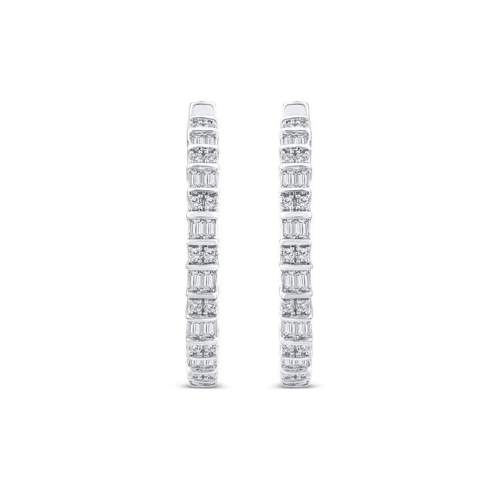 Round and Baguette Diamond Hoop Earrings in 14K White Gold (1 ct. tw.) – Image 2 of 2