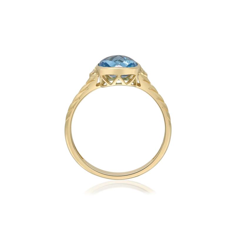 Swiss Blue Topaz &amp; Diamond Accent Ring in 10K Yellow Gold – Image 3 of 5