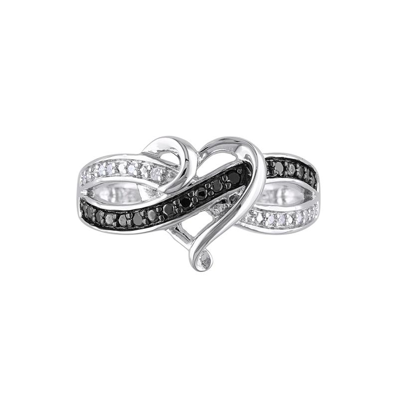 1/8 ct. tw. Black &amp; White Diamond Heart Ring in Sterling Silver – Image 1 of 4