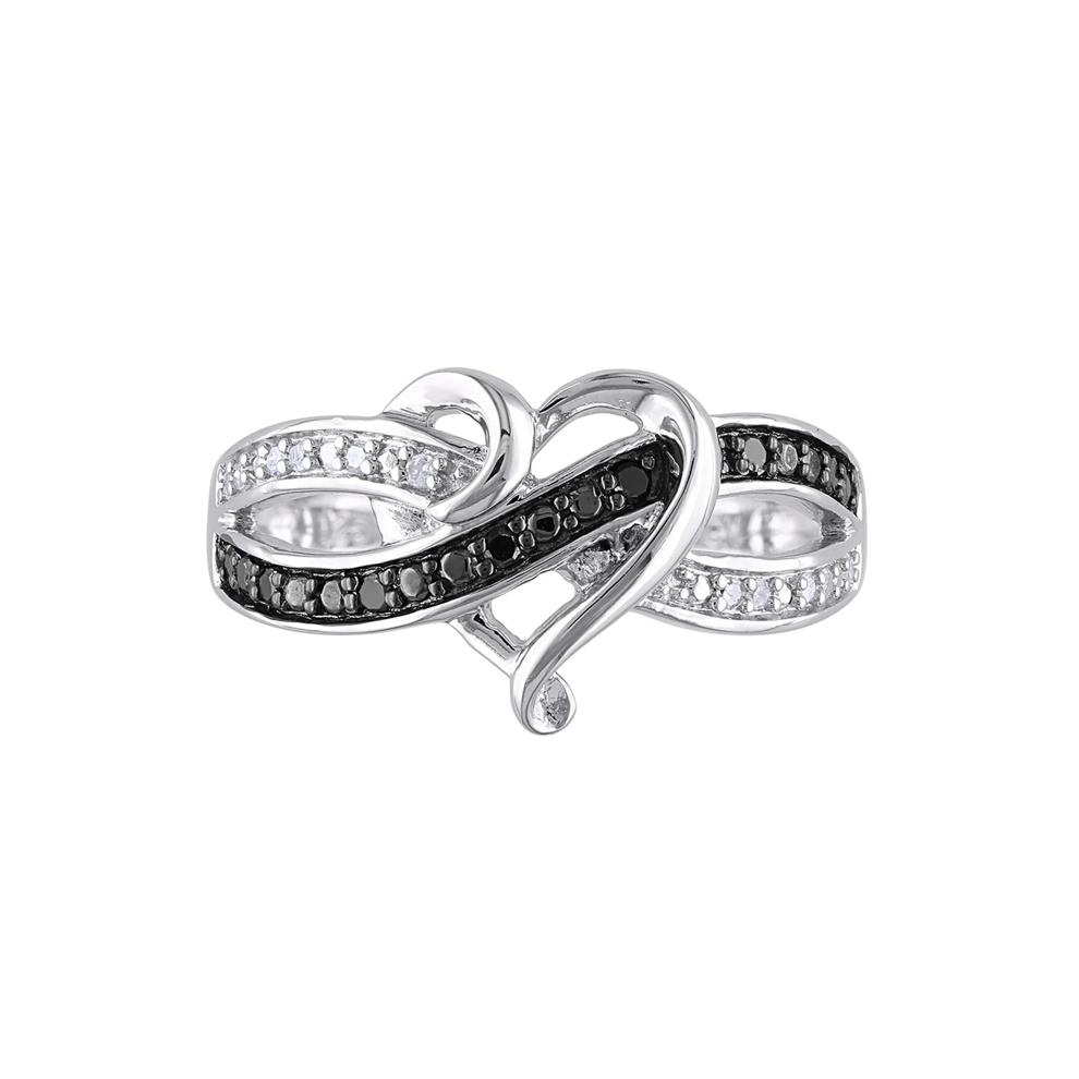 1/8 ct. tw. Black &amp; White Diamond Heart Ring in Sterling Silver – Image 1 of 4