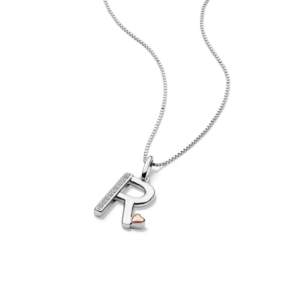 Diamond Accent Initial R Pendant in Sterling Silver and 14K Rose Gold – Image 4 of 5