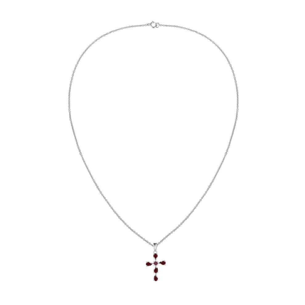 Garnet Cross Pendant Necklace in Sterling Silver – Image 3 of 4