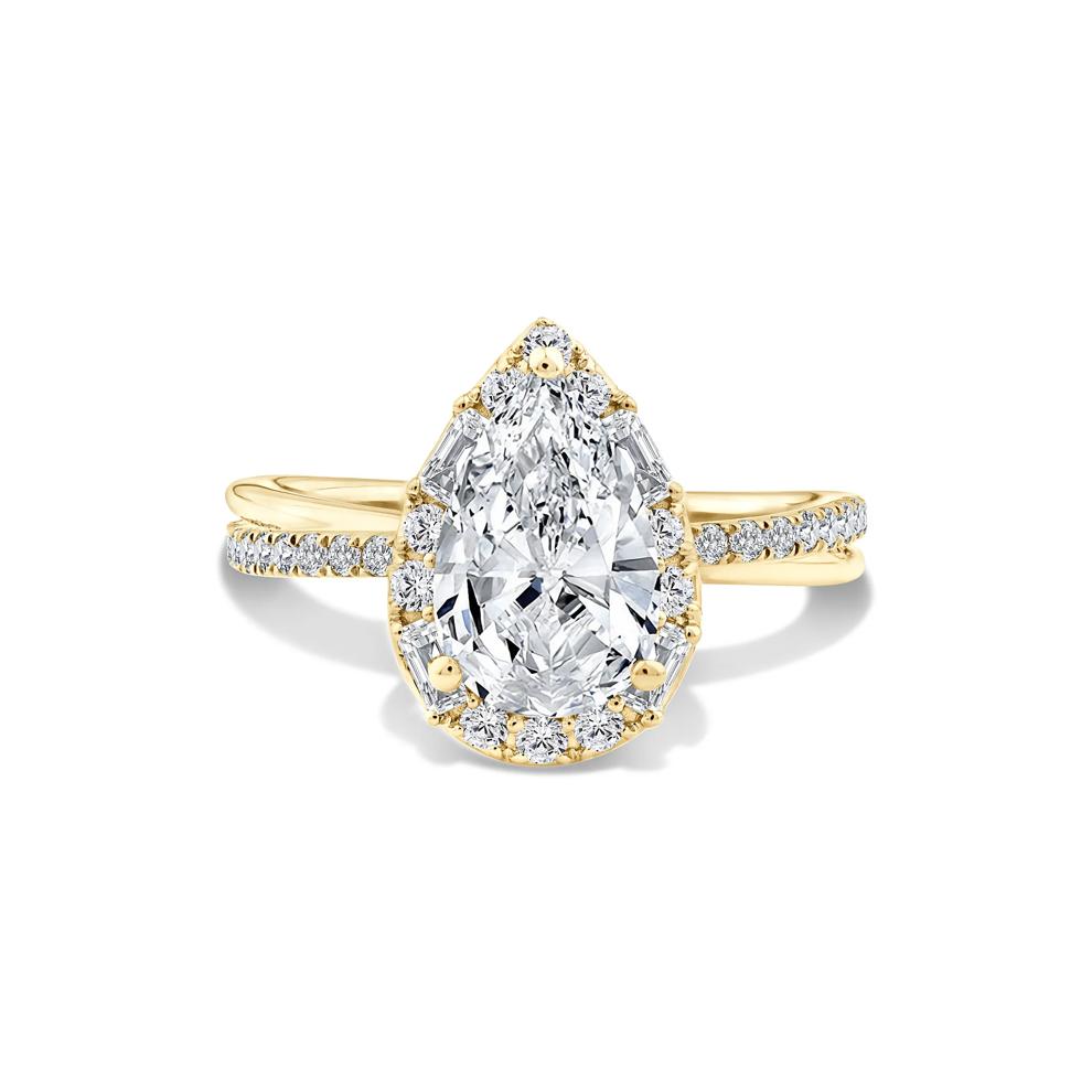 Lab Grown Diamond Pear-Shaped Halo Engagement Ring in 14K Yellow Gold (2 1/2 ct. tw.) – Image 1 of 4