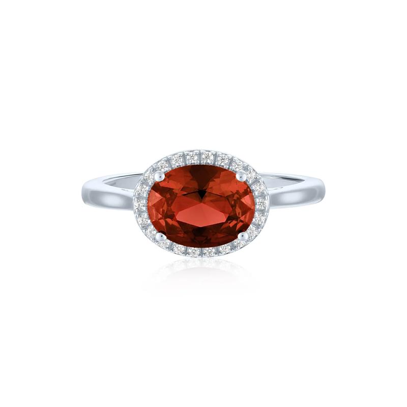 Garnet and Diamond Accent Halo Ring in Sterling Silver – Image 1 of 3