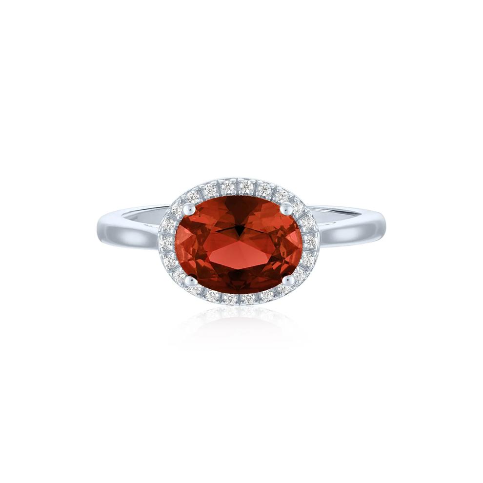 Garnet and Diamond Accent Halo Ring in Sterling Silver – Image 1 of 3