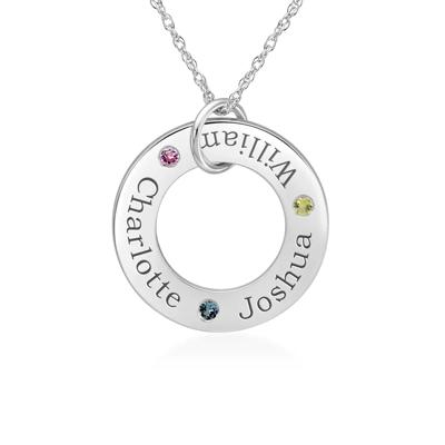Gemstone Circle Personalized Pendant in 10K White Gold