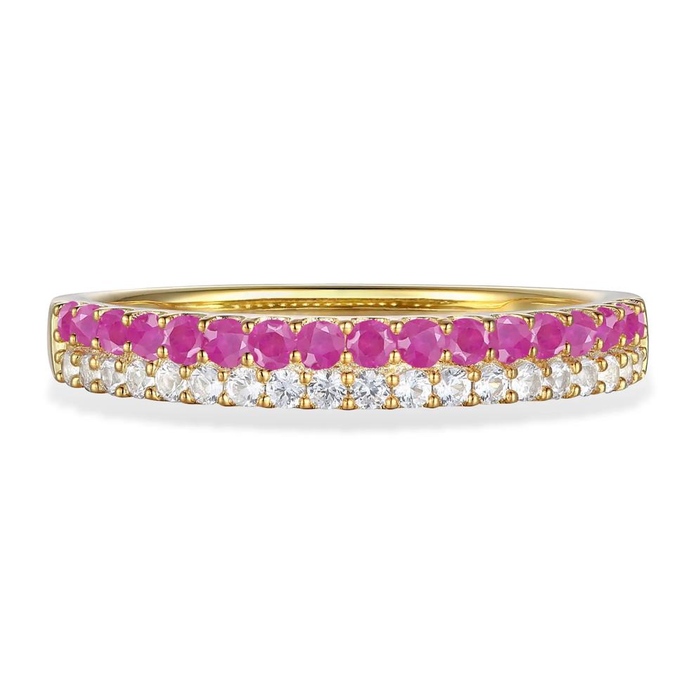 Ruby &amp; Diamond Double Row Ring in 10K Yellow Gold (1/5 ct. tw.) – Image 1 of 4