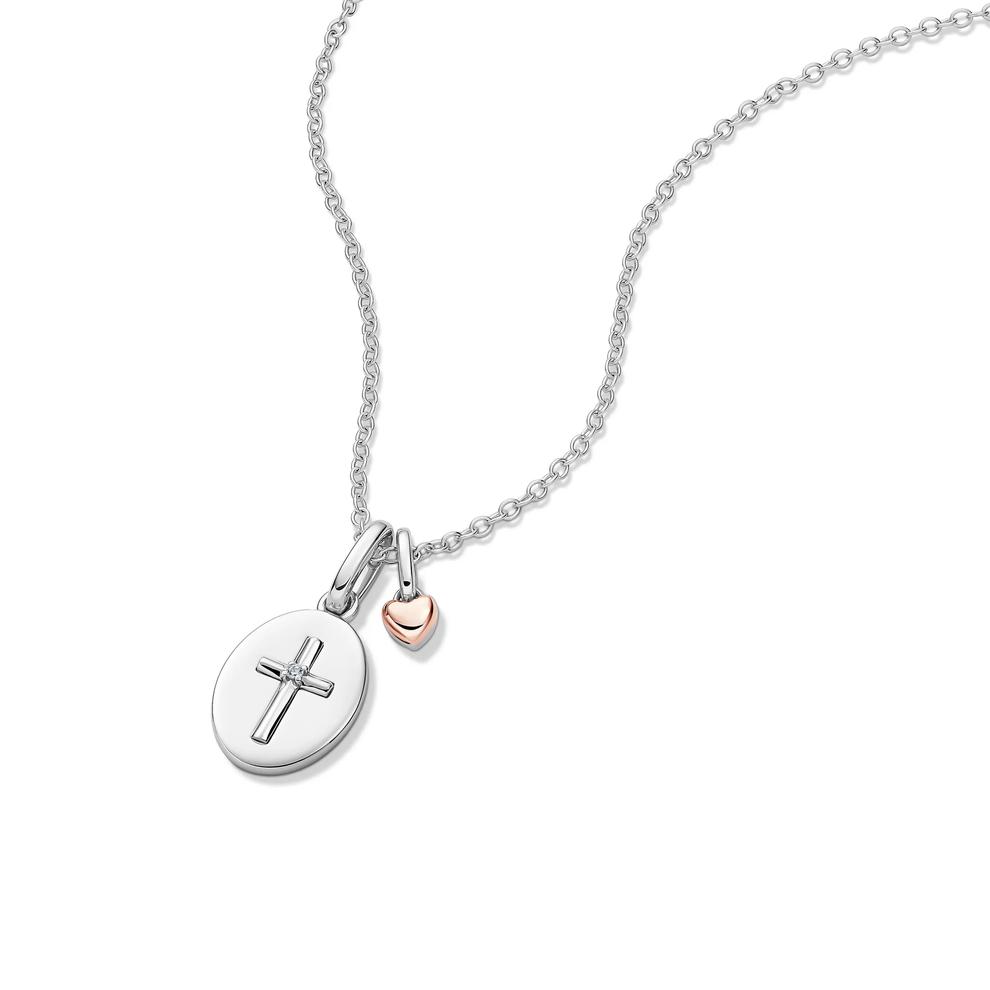 Lab Grown Diamond Accent Cross Medallion Pendant in Sterling Silver &amp; 10K Rose Gold – Image 4 of 5