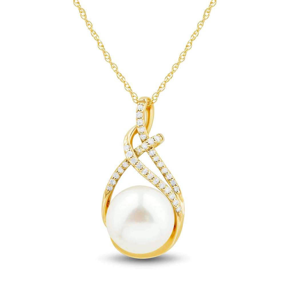 Button Freshwater Cultured Pearl and Diamond Pendant in 10K Yellow Gold (1/10 ct. tw.) – Image 1 of 3
