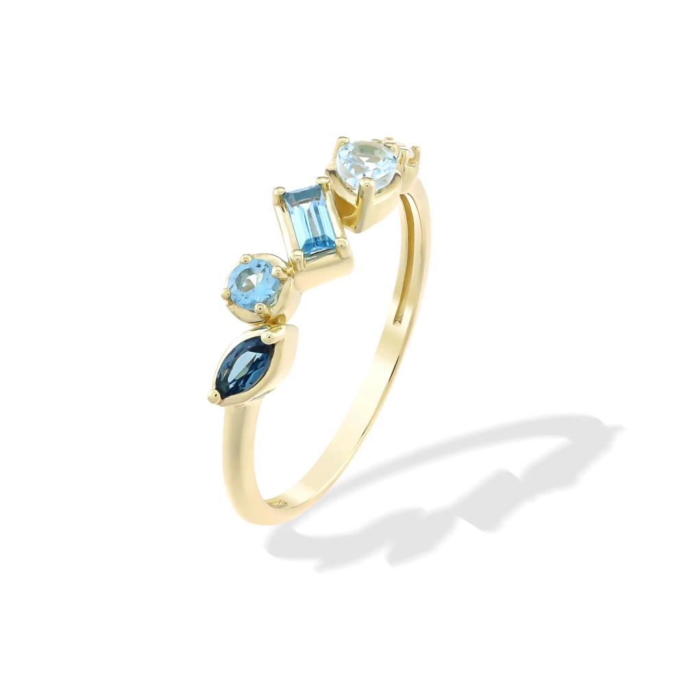 Mixed Blue Topaz &amp; Lab-Created White Sapphire Band Ring in 10K Yellow Gold – Image 4 of 4
