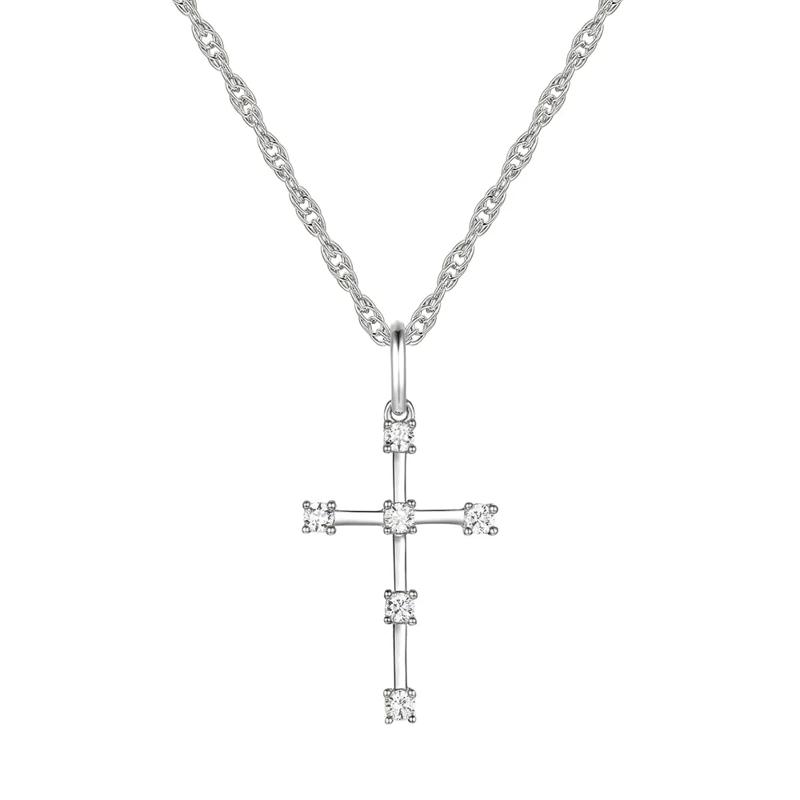 Diamond Studded Cross Pendant in Sterling Silver &#40;1/10 ct. tw.&#41; – Image 1 of 3
