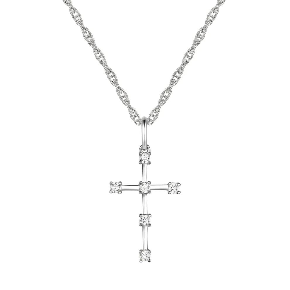 Diamond Studded Cross Pendant in Sterling Silver (1/10 ct. tw.) – Image 1 of 3