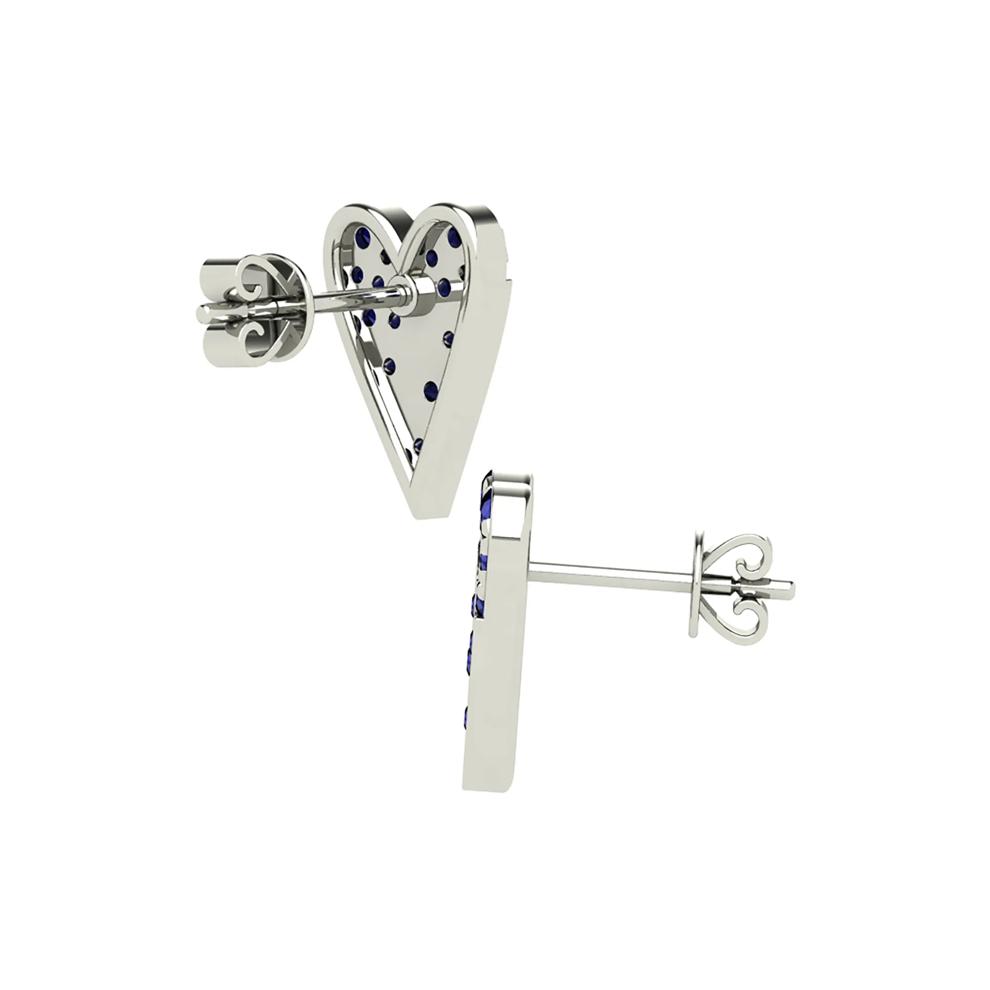 Scattered Blue Sapphire Heart Stud Earrings in 14K White Gold – Image 2 of 2