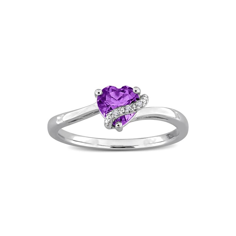 Heart-Shaped Amethyst and Diamond Accent Ring in Sterling Silver – Image 1 of 4