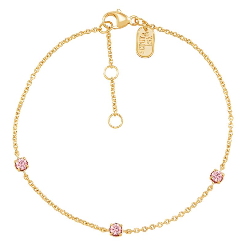 Lab-Created Pink Sapphire Three-Stone Bracelet in Vermeil – Image 1 of 1