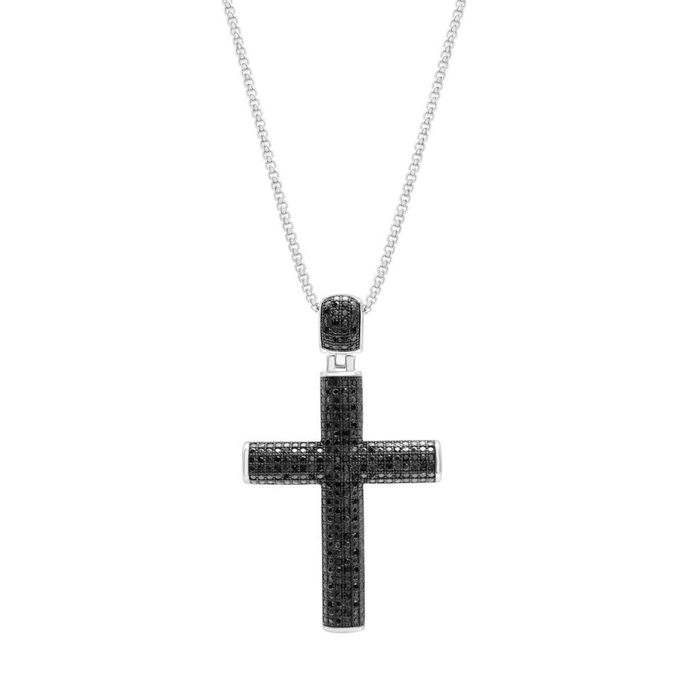 Black Diamond Cross Pendant in Sterling Silver (1/2 ct. tw.) – Image 1 of 4