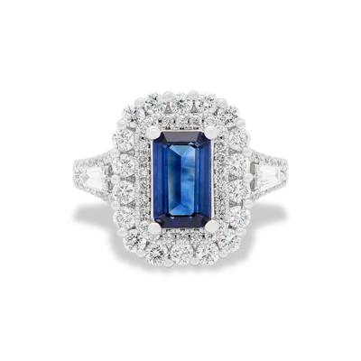 Blue Sapphire & Diamond Halo Ring in 18K White Gold (1 ct. tw.)