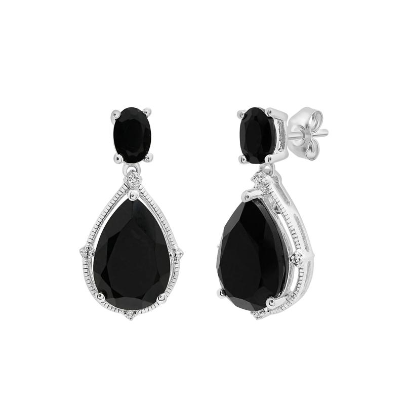 Black Onyx and Diamond Accent Earrings in Sterling Silver – Image 1 of 1