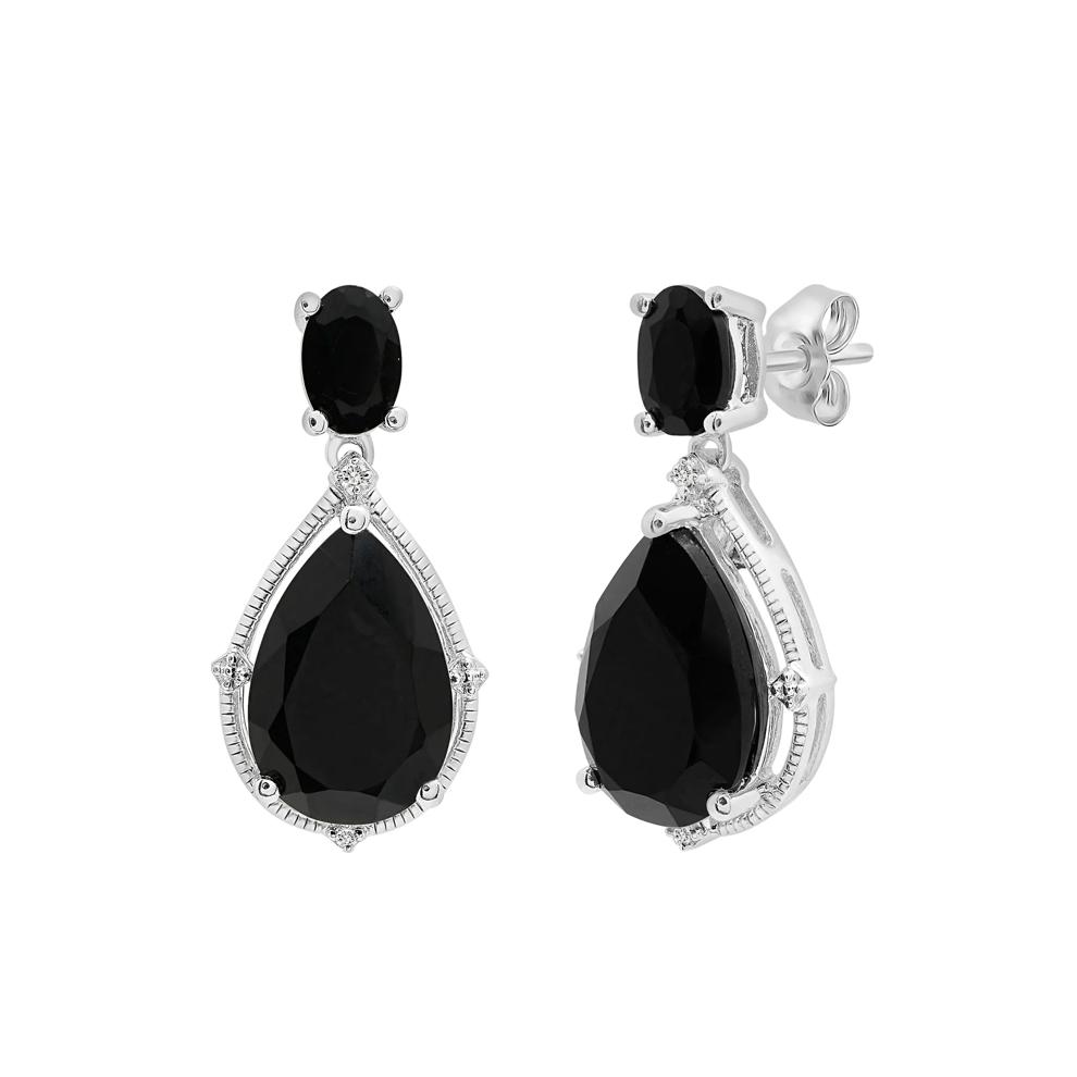 Black Onyx and Diamond Accent Earrings in Sterling Silver – Image 1 of 1
