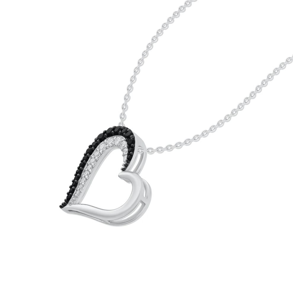 Black &amp; White Diamond Slanted Heart Pendant in Sterling Silver (1/4 ct. tw.) – Image 4 of 4