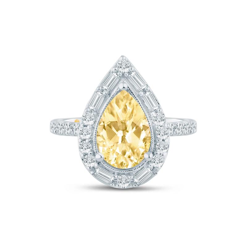 Sylvie Yellow Lab Grown Diamond Halo Engagement Ring in 14K White and Yellow Gold &#40;2 ct. tw.&#41; – Image 1 of 3